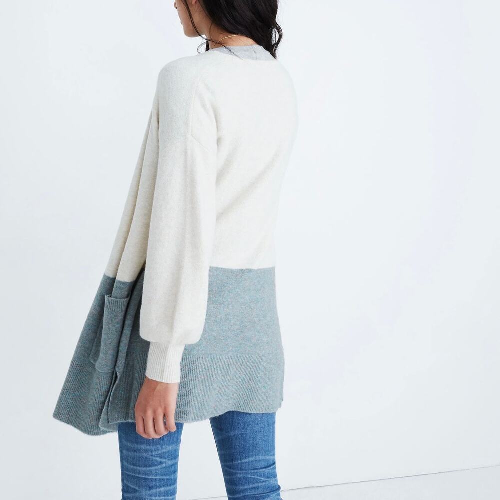 MADEWELL Edgewater Bubble Sleeve Cardigan Sweater Colorblock XS K5801 - Picture 3 of 11